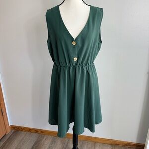 Anna-Kaci Elegant Green Sleeveless Mini Dress Button Detail Cinched Waist Sz L